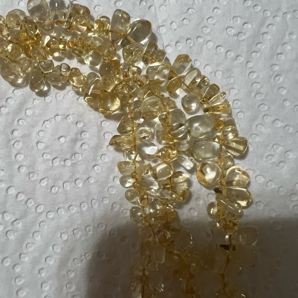 Elegant Triple Strand Naturalcitrine Necklace With Stirring Silver 925 Closure View 3